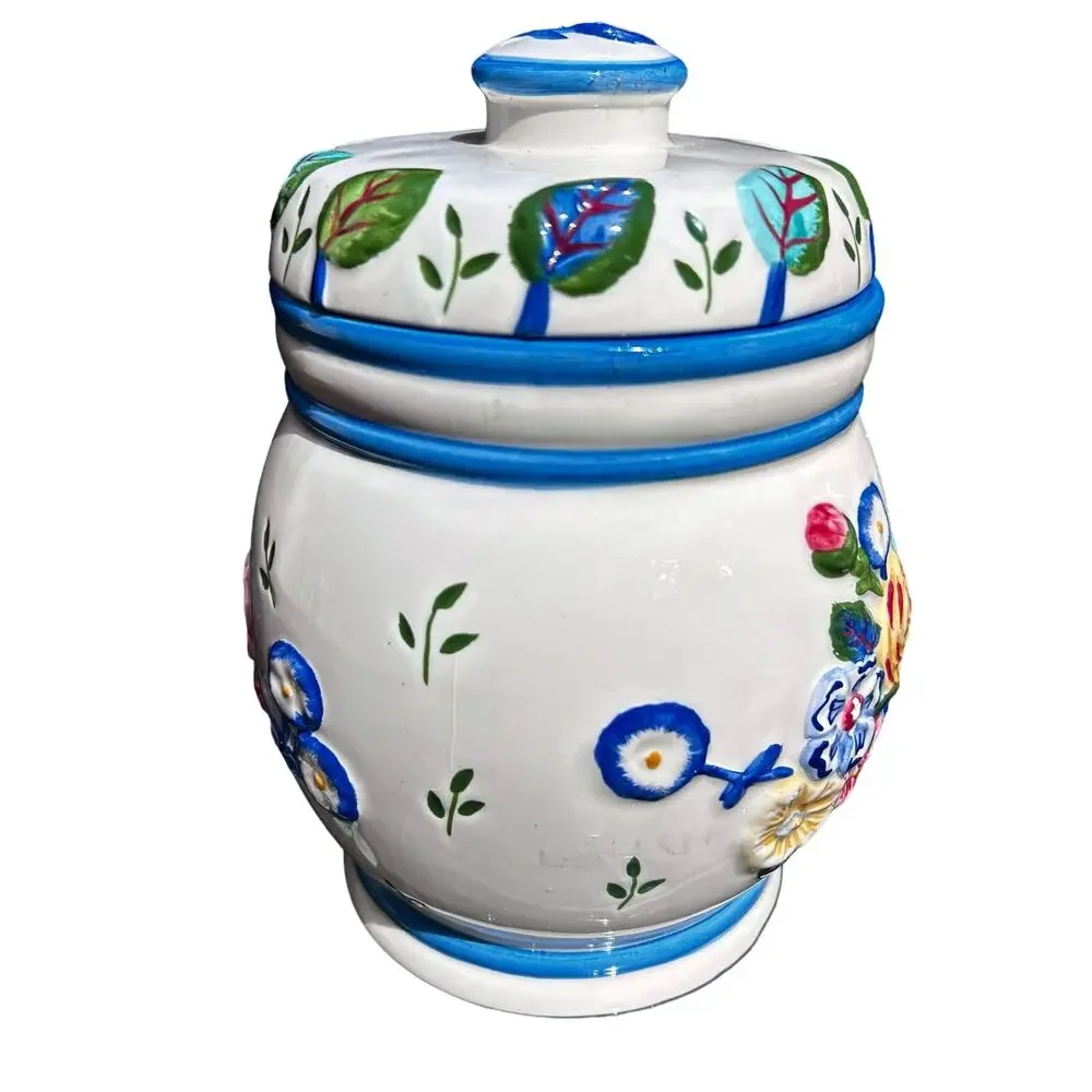 Laura Ashley ceramic‎ Jar vintage floral cottagecore multicolor flour tea cookie